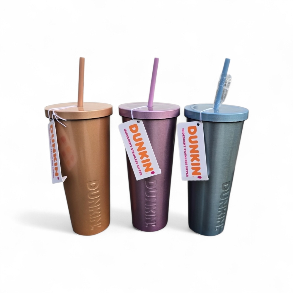 NWT Dunkin Iridescent Tumbler Set - Copper, Purple, Blue